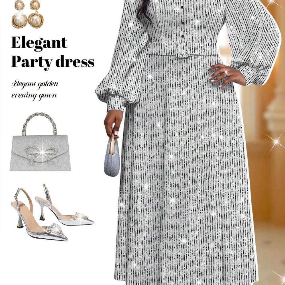 Elegant Silver Formal Woman Maxi Dress
